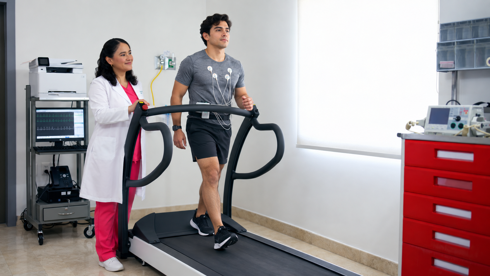 Dra. Karla Castolo supervisando una prueba de esfuerzo durante una evaluación predeportiva en Puerto Vallarta